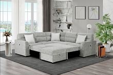 SILVER SECTIONAL WITH 3 PILLOWS AND OTTOMAN
